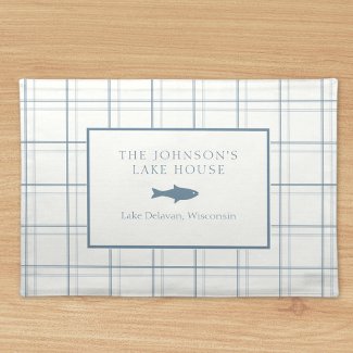 Classic Customizable Plaid Lake House Blue Fish