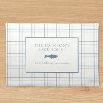 Classic Customizable Plaid Lake House Blue Fish Cloth Placemat