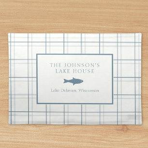 Classic Customizable Plaid Lake House Blue Fish Cloth Placemat