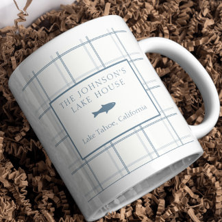 Classic Customizable Plaid Lake House Blue Fish Coffee Mug