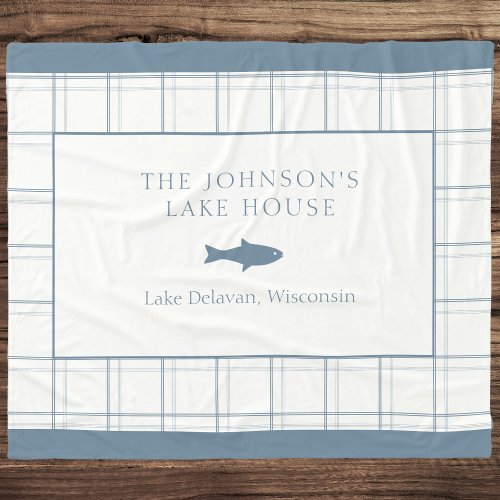 Classic Customizable Plaid Lake House Blue Fish Fleece Blanket