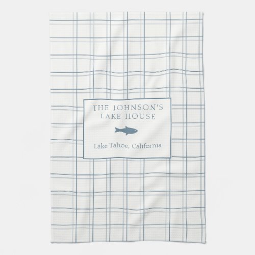 Classic Customizable Plaid Lake House Blue Fish Kitchen Towel