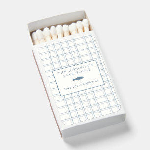 Classic Customizable Plaid Lake House Blue Fish Matchboxes