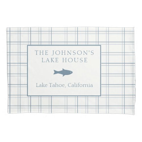 Classic Customizable Plaid Lake House Blue Fish Pillow Case