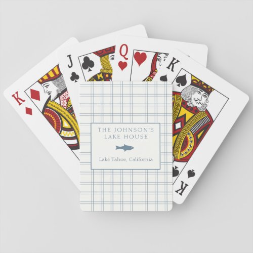Classic Customizable Plaid Lake House Blue Fish Playing Cards
