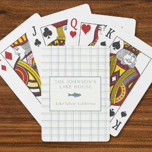 Classic Customizable Plaid Lake House Blue Fish Poker Cards