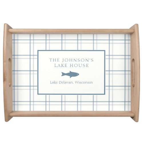 Classic Customizable Plaid Lake House Blue Fish Serving Tray