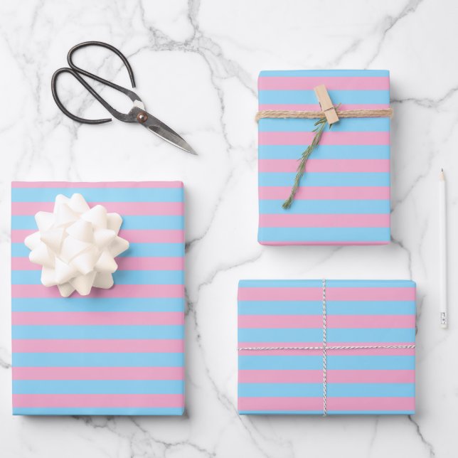 Classic Cute Chic Light Blue & Light Pink Striped Wrapping Paper Sheets (Front)