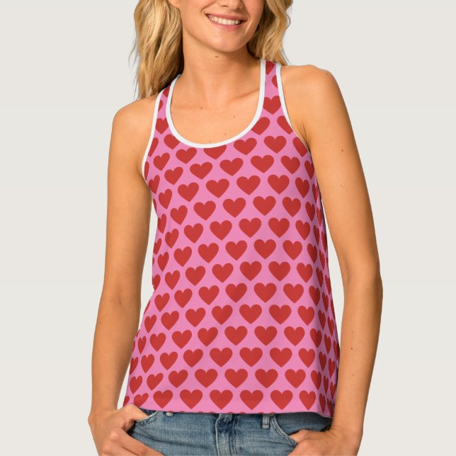 Classic Cute Chic Red Heart Polka Dots Pattern  Tank Top (Front)