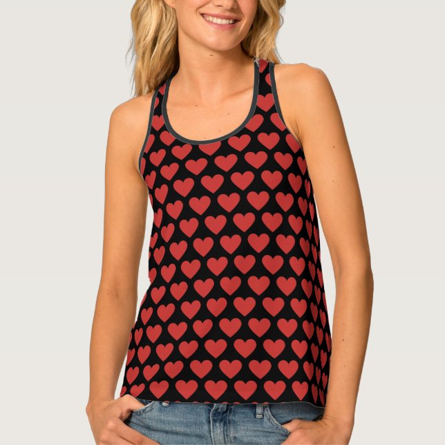 Classic Cute Chic Red Heart Polka Dots Pattern  Tank Top (Front)