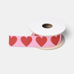 Classic Cute Chic Red Hearts on Pink Satin Ribbon
