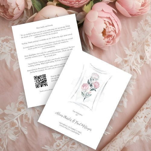 Classic Cute Floral Peonies Bunch in Gray  Pink Enclosure Card
