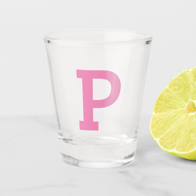 Classic Cute Initial Letter Pink Shot Glass (Front)
