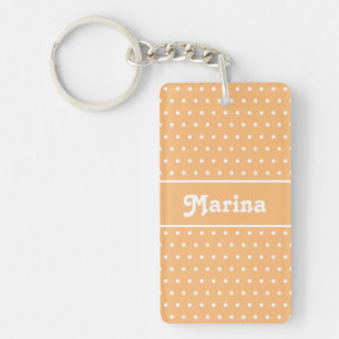 Classic Cute Name Polka Dot Light Orange & White Keychain