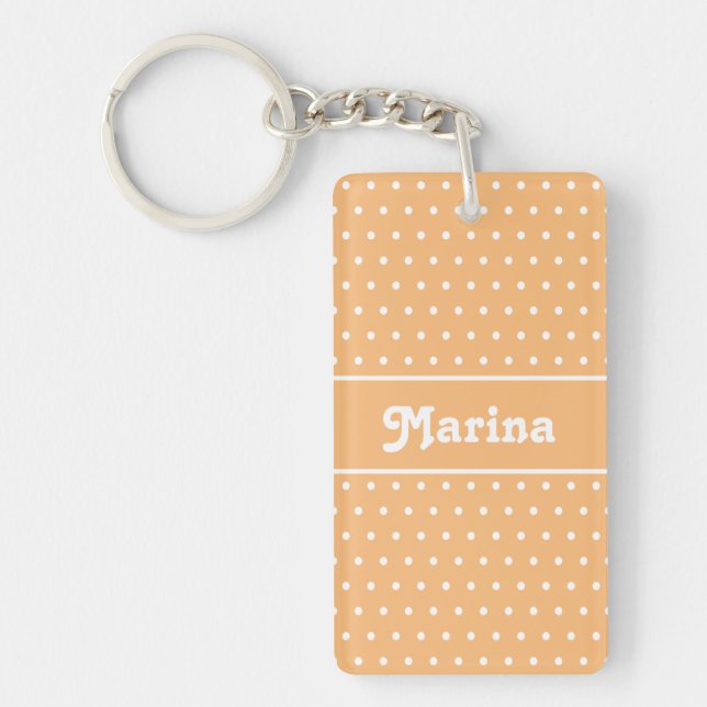 Classic Cute Name Polka Dot Light Orange & White Keychain (Front)