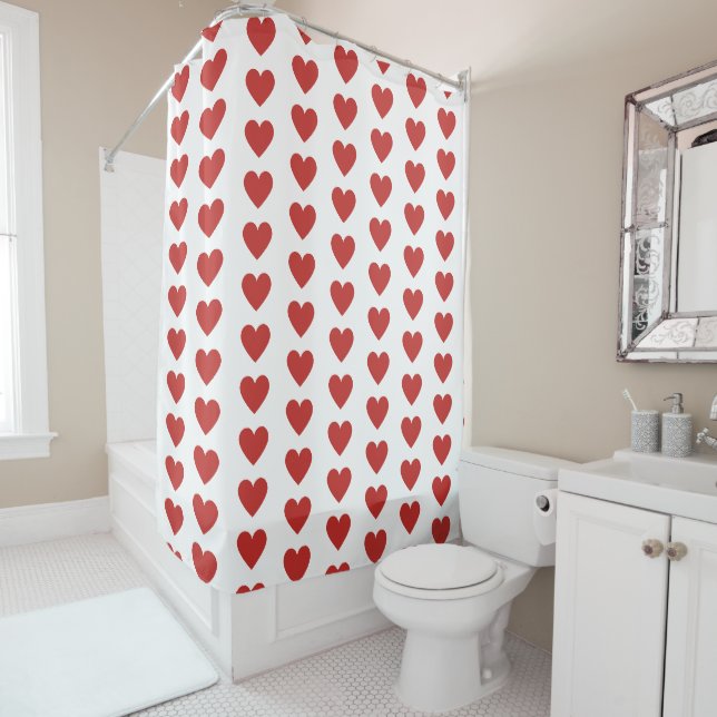 Classic Cute Red Heart Pattern  Shower Curtain (In Situ)