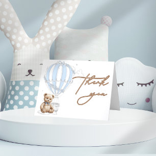 Classic Cute Teddy Bear Toile Balloon Calligraphy Letterpress Thank You Card