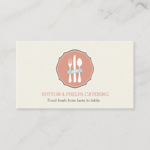 Classic Cutlery Beige Pinstripe Plate Catering Business Card