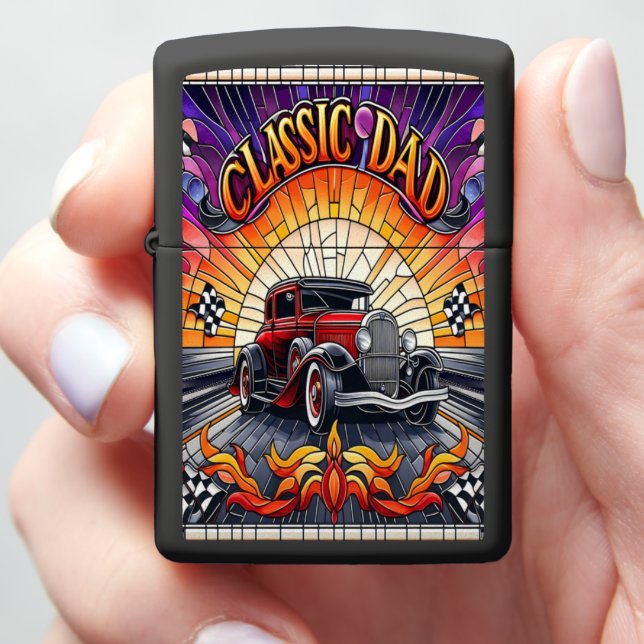Classic Dad Vibrant Glass Window Design Zippo Lighter (In Hand)