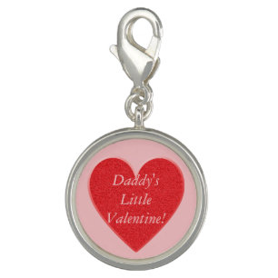 Classic Daddy's Little Valentine Red Glitter Heart Charm
