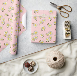 Classic Daisies and Blush Pink Vintage Floral Wrapping Paper