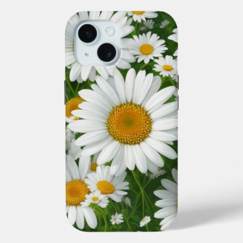Classic daisy pattern white floral fields greenery iPhone 15 case