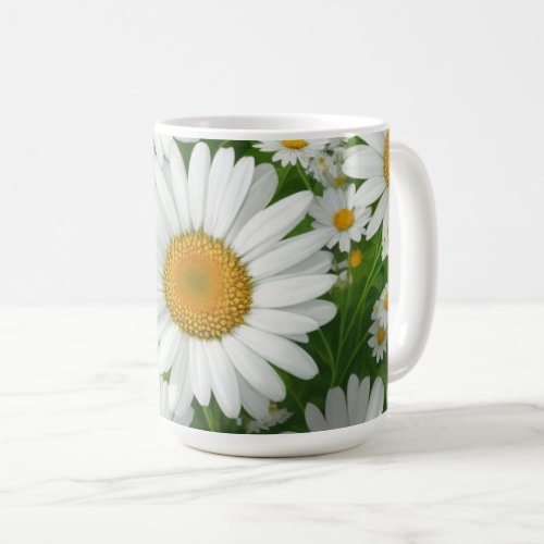 Classic daisy pattern white floral fields greenery coffee mug