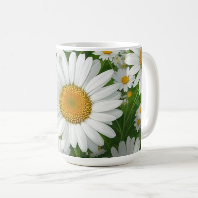 Classic daisy pattern white floral fields greenery coffee mug (Front Right)