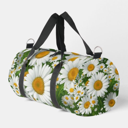 Classic daisy pattern white floral fields greenery duffle bag