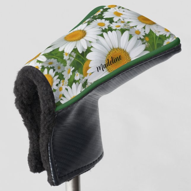 Classic daisy pattern white floral fields greenery golf head cover (3/4 Front)