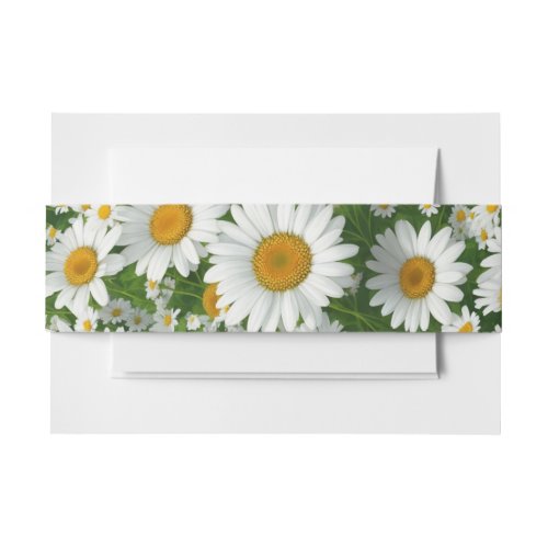 Classic daisy pattern white floral fields greenery invitation belly band