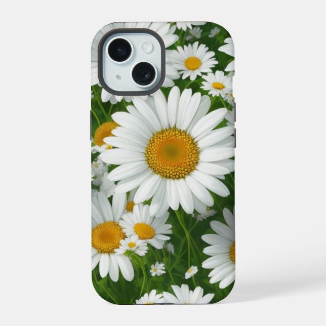 Classic daisy pattern white floral fields greenery iphone case (Back)