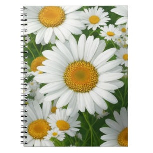 Classic daisy pattern white floral fields greenery notebook