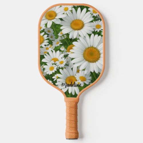 Classic daisy pattern white floral fields greenery pickleball paddle