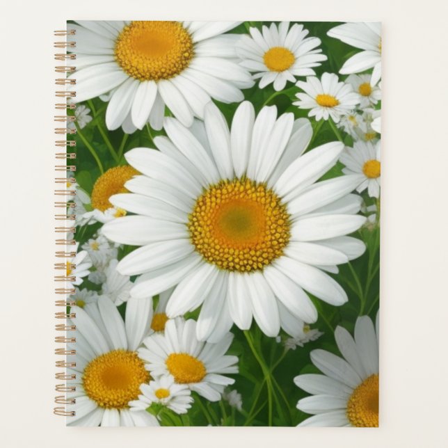 Classic daisy pattern white floral fields greenery planner (Front)