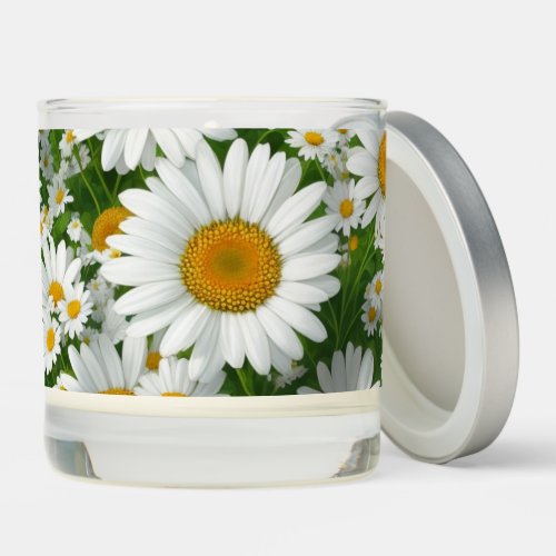Classic daisy pattern white floral fields greenery scented candle