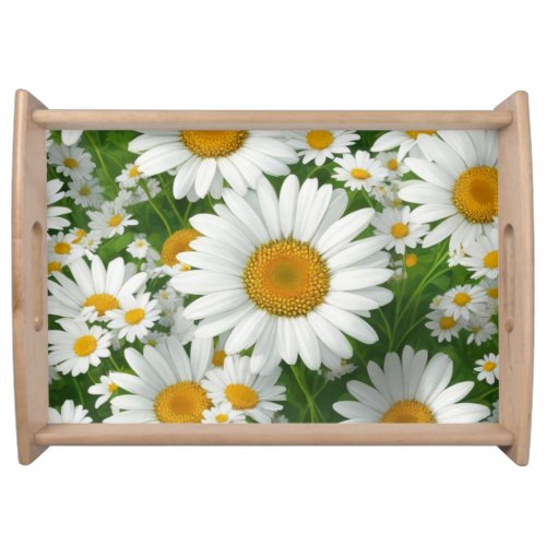 Classic daisy pattern white floral fields greenery serving tray