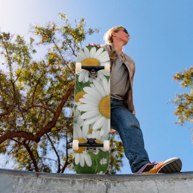 Classic daisy pattern white floral fields greenery skateboard (Outdoor 1)