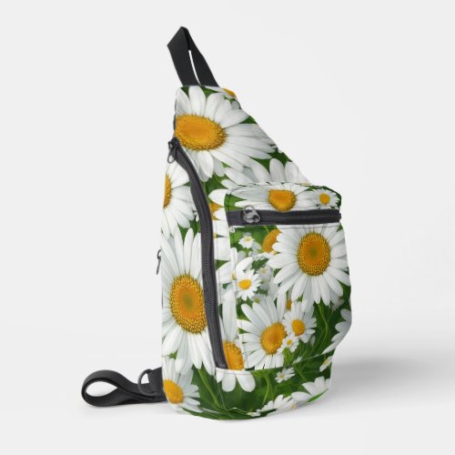 Classic daisy pattern white floral fields greenery sling bag