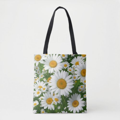 Classic daisy pattern white floral fields greenery tote bag