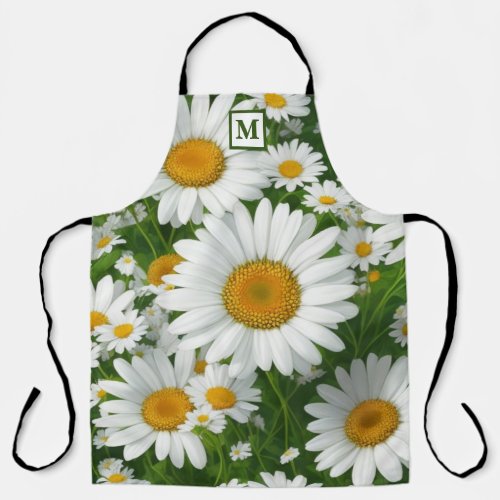 Classic daisy pattern white floral monogram apron