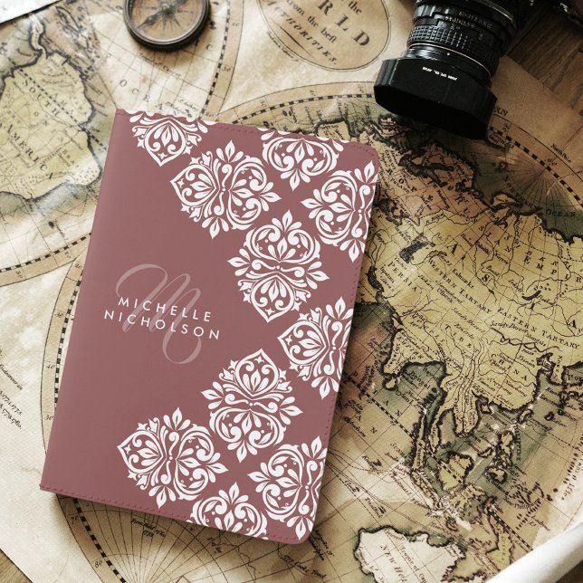 Classic Damask Abstract Chic Geometric Script Passport Holder (Creator Uploaded)