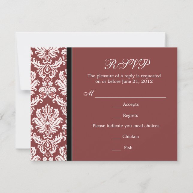 Classic Damask Burgundy RSVP Card (Front)