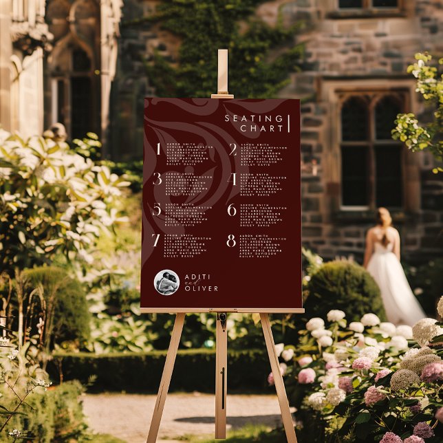 Classic Damask Deep Burgundy Photo Seating Chart Foam Board (Creator Uploaded)