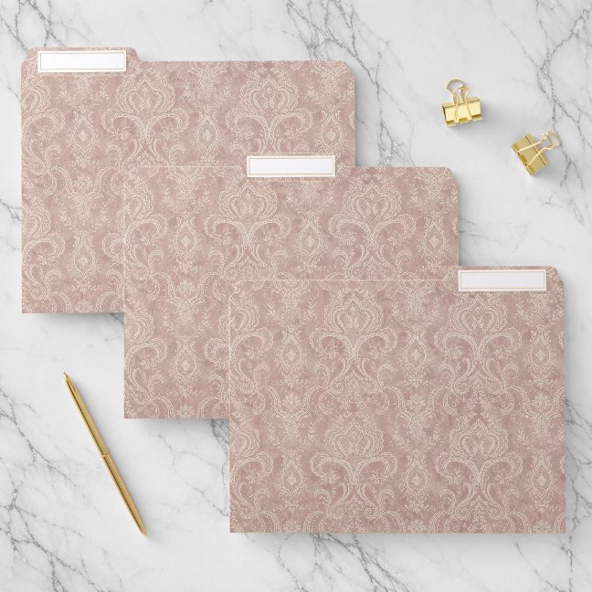Classic Damask Dusty Rose File Folder
