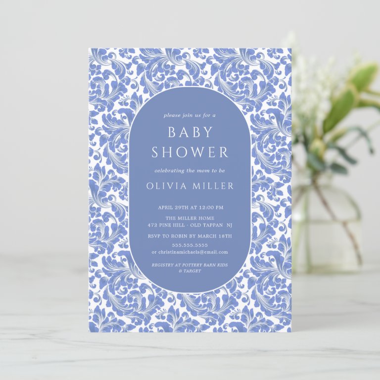 Classic Damask Floral Baby Shower Invitation