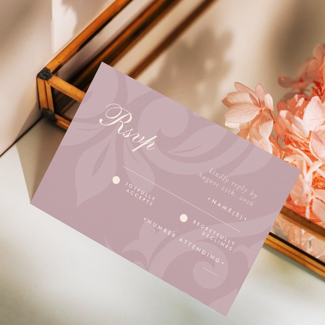 Classic Damask Ivory Pink Photo Wedding RSVP (Creator Uploaded)