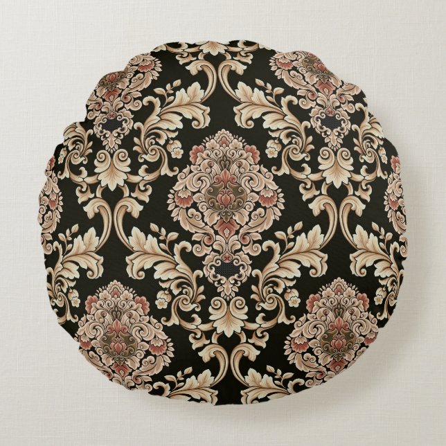 classic damask jacquard pattern with frameabstract round pillow (Front)
