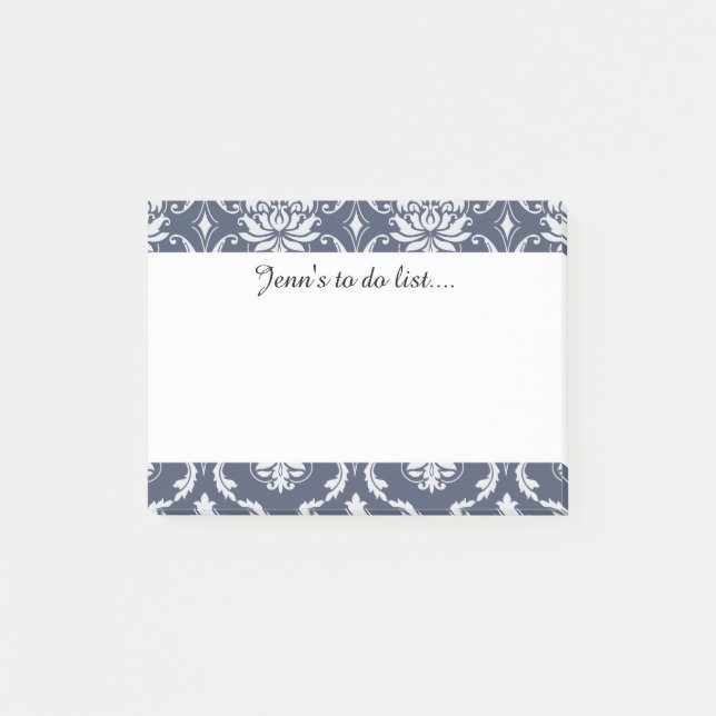 classic damask navy blue gray.png post-it notes (Front)