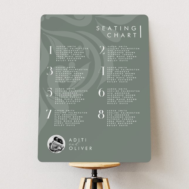 Classic Damask Pale Olive Photo Seating Chart Foam Board (Creator Uploaded)